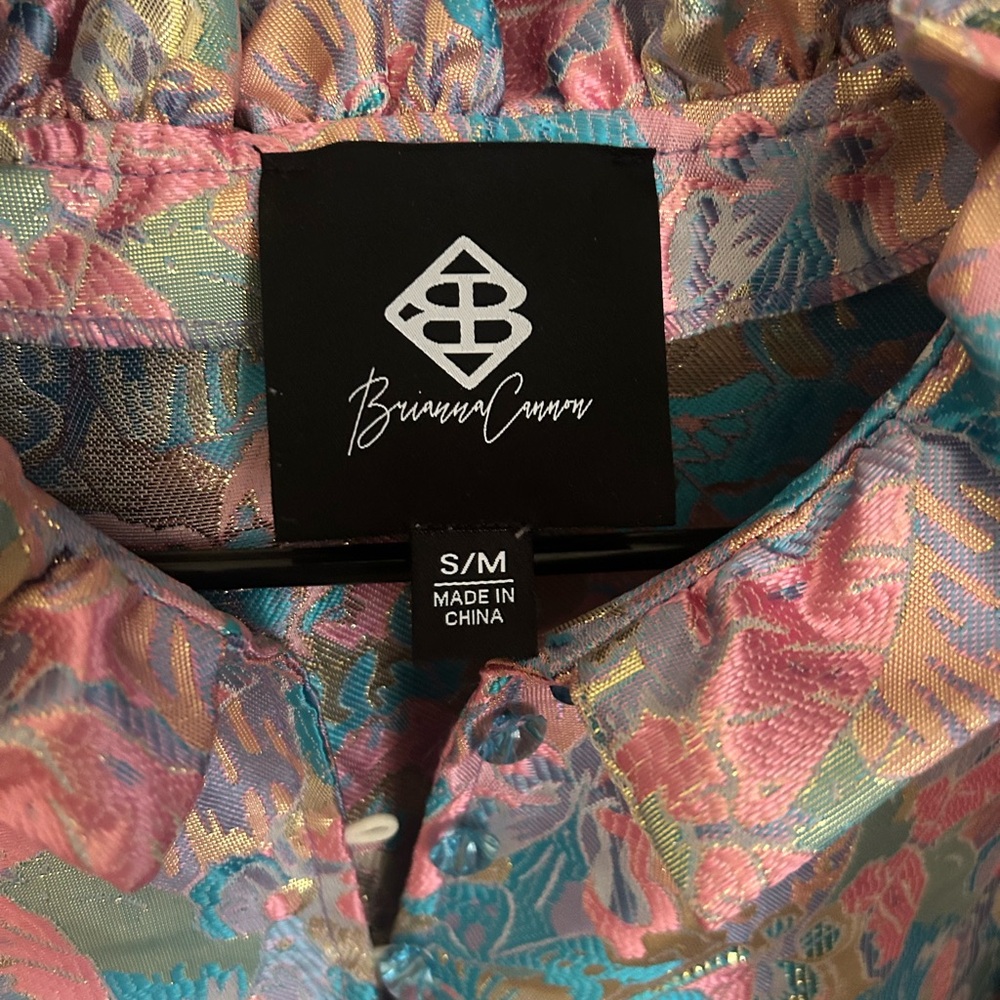 Brianna Cannon Caftan Dress in Pink & Blue Brocade- Butterfly Dreams sz S/M - Picture 7 of 8